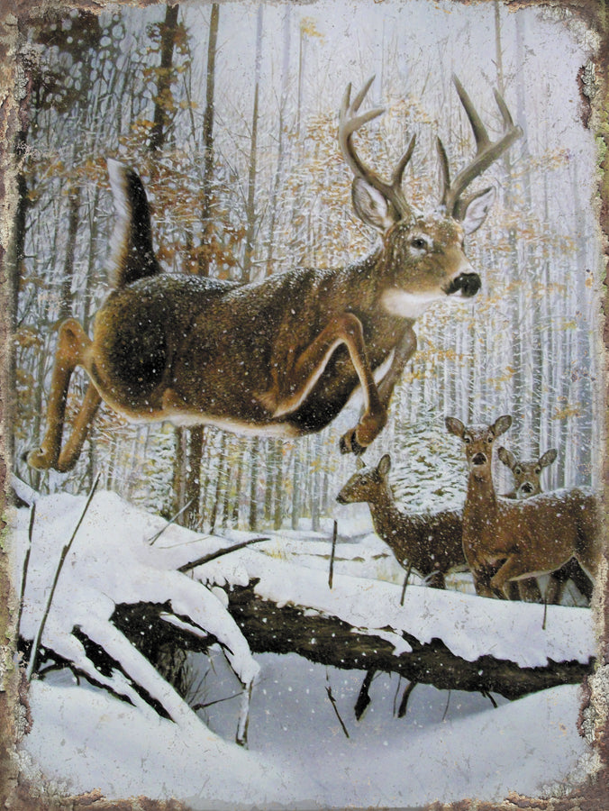 Deer Jumping Tin Sign
