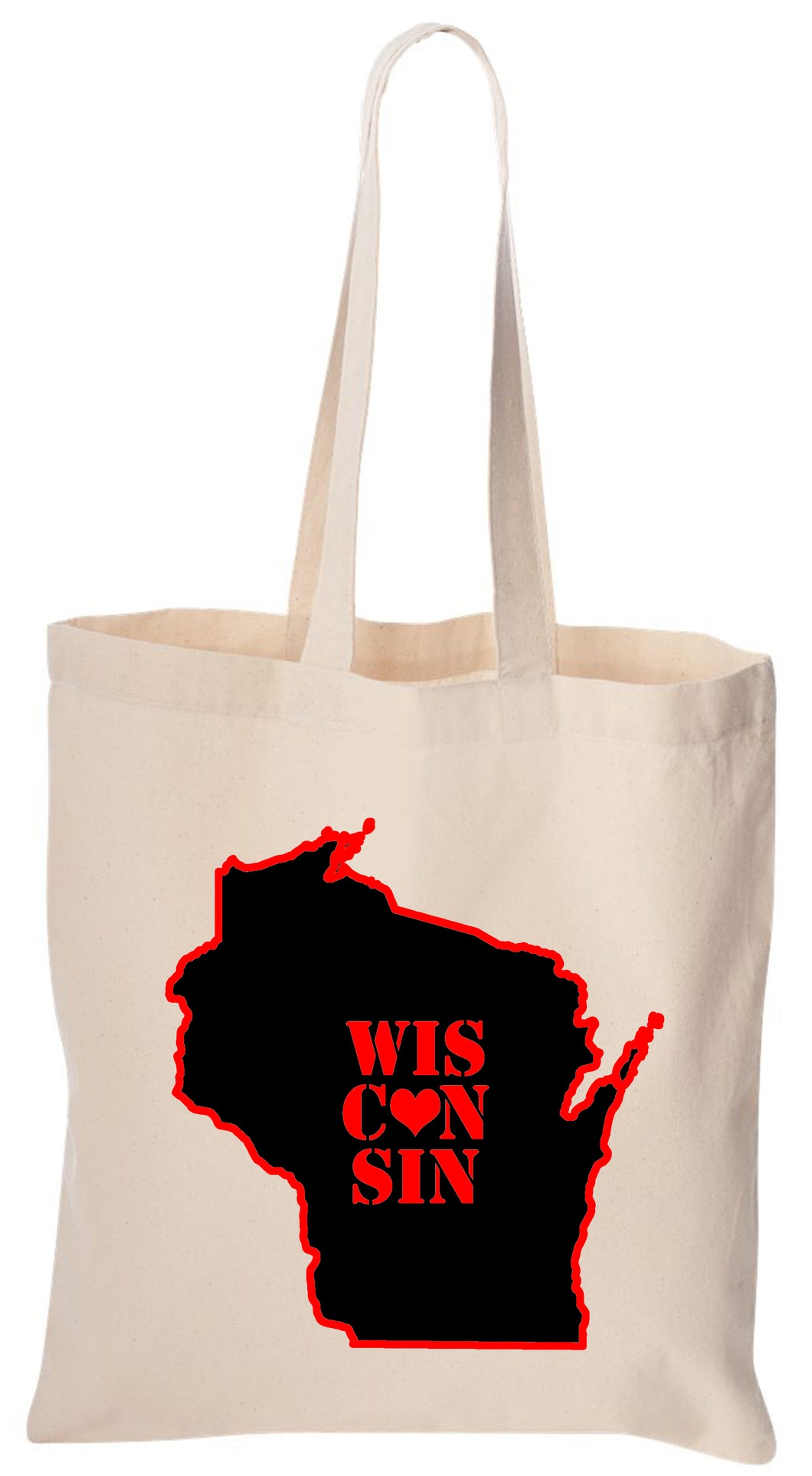 Wisconsin Red and Black Heart Tote